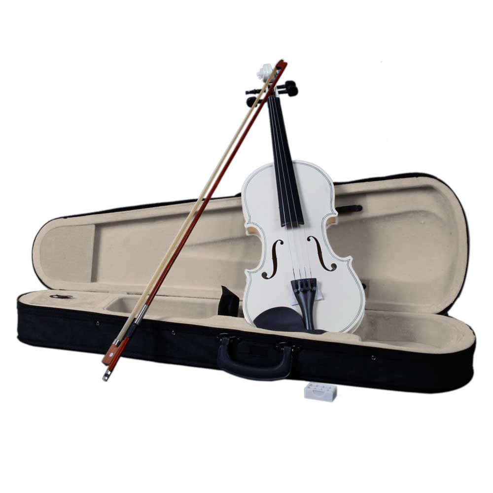 4/4 Full Size Acoustic Violin Set with Case, Bow & Rosin – Basswood Violin Outfit for Adult Learners, White