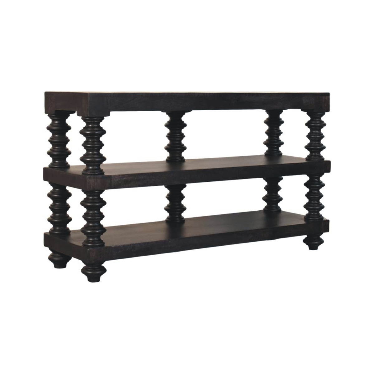 Artisan Furniture Solid Wood Spindle Shelf Console with 2 Open Slots – Hallway Console or Bookshelf, Dark Brown