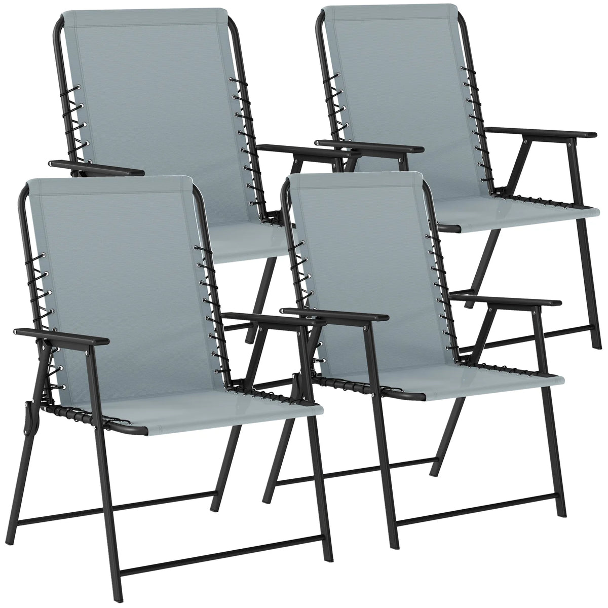 Outsunny Set of 4 Folding Garden Chairs with Breathable Texteline Seats and Armrests – Outdoor Dining, Light Grey