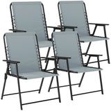 Outsunny Set of 4 Folding Garden Chairs with Breathable Texteline Seats and Armrests – Outdoor Dining, Light Grey