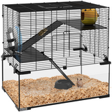 PawHut 3-Tier Hamster Cage with Deep Glass Base, Running Wheel, Food Bowl and Hut – 60 x 40 x 57cm