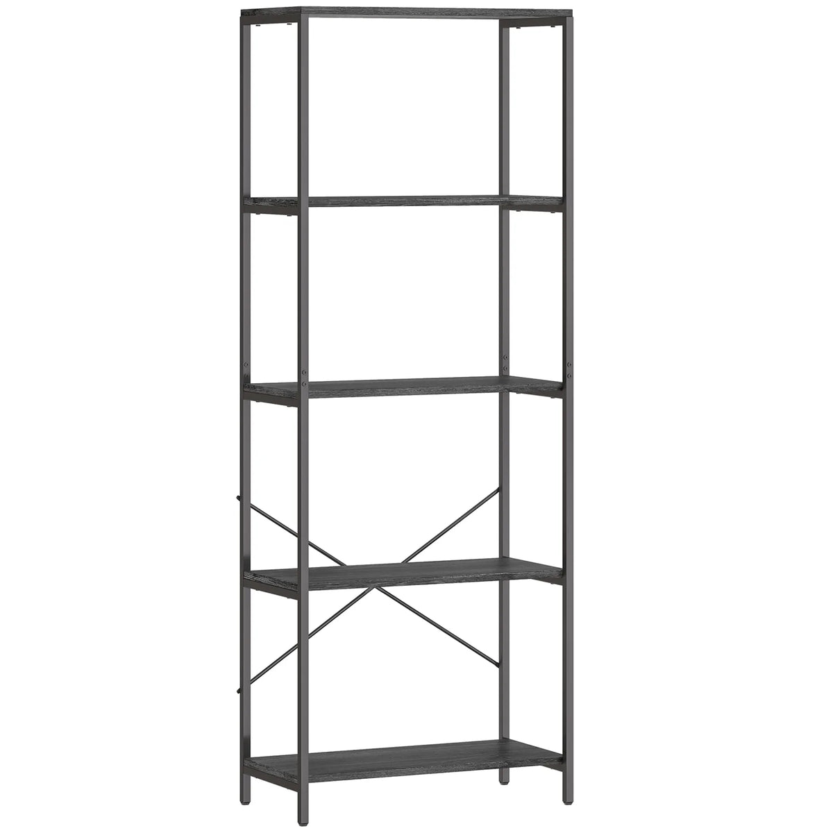 HOMCOM 5-Tier Industrial Bookcase with Metal Frame and Anti-Tipping Straps – Display Shelf, Dark Grey and Black