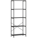 HOMCOM 5-Tier Industrial Bookcase with Metal Frame and Anti-Tipping Straps – Display Shelf, Dark Grey and Black