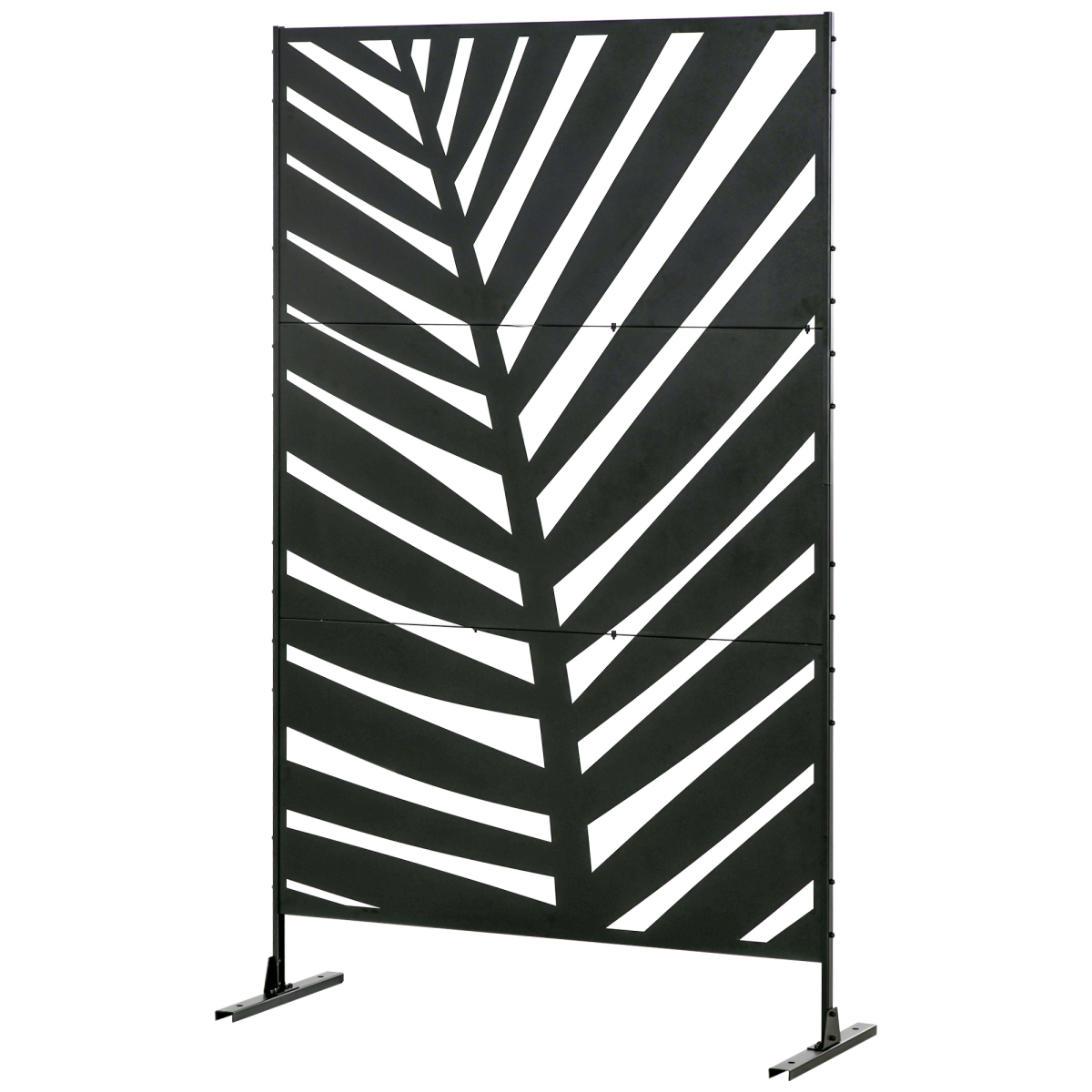 Outsunny 6.5FT Metal Outdoor Privacy Screen Panel with Stand & Ground Stakes – Banana Leaf Cut-Out Design