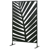 Outsunny 6.5FT Metal Outdoor Privacy Screen Panel with Stand & Ground Stakes – Banana Leaf Cut-Out Design