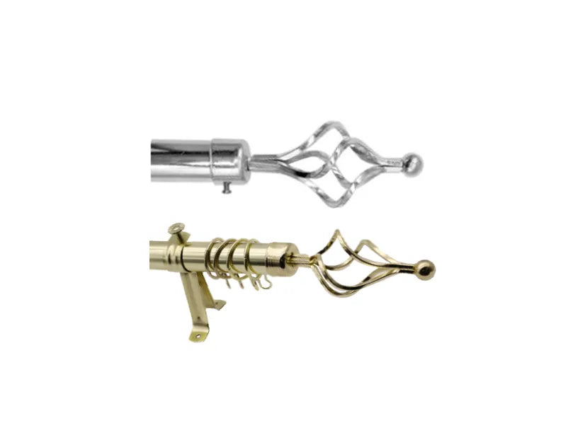 Extendable Curtain Pole with Twisted Diamond Cage Finials & 10 Rings – Assorted Colours
