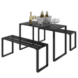Outsunny 3 Piece Metal Garden Table & Bench Set, Seats 4 – Reinforced Slatted Patio Dining Furniture, Black