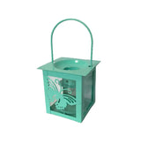 Small Metal Glass Square Garden Lantern Tealight Candle Holder Butterfly Design Assorted Colours
