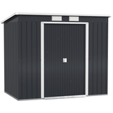 Outsunny 7x4ft Metal Garden Storage Shed with Sliding Double Door – Galvanised Steel Tool Shed, Dark Grey