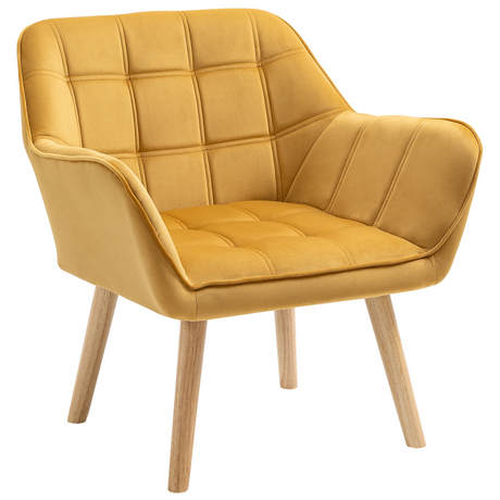 Yellow velvet-feel accent tub chair with wooden legs