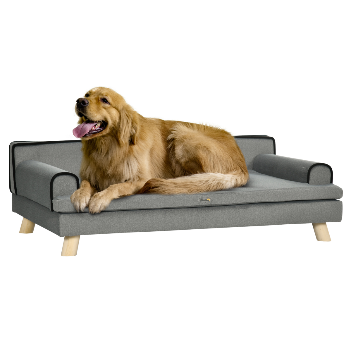 PawHut Pet Sofa Bed with Plush Cushion & Pine Legs – Water-Resistant Dog Couch for Medium & Large Dogs, Grey