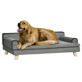 PawHut Pet Sofa Bed with Plush Cushion & Pine Legs – Water-Resistant Dog Couch for Medium & Large Dogs, Grey