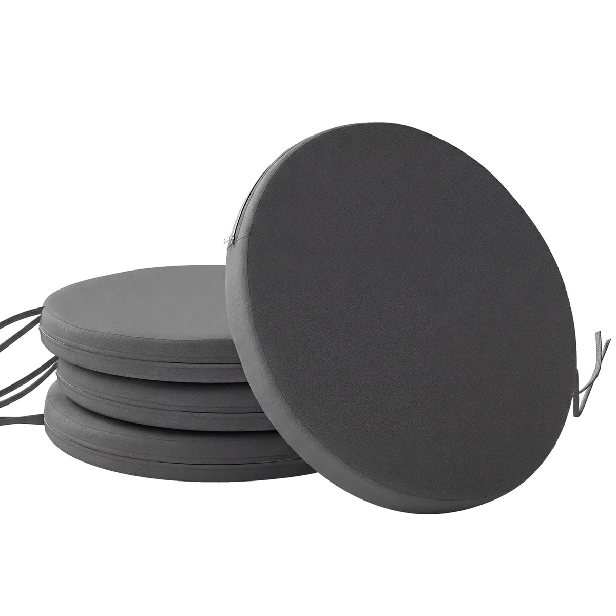 Outsunny Round Bistro Chair Seat Cushions, Set of 4 – Removable Covers with Ties, 41 x 41 x 5cm, Dark Grey