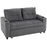 HOMCOM 2 Seater Click Clack Sofa Bed with Pull-Out Design & Cup Holders – Corduroy Upholstery, Charcoal Grey