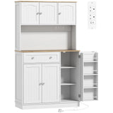 HOMCOM 173 cm Tall Kitchen Cupboard with Charging Station, Adjustable Shelves and 4 Door Racks – Pantry Storage Cabinet