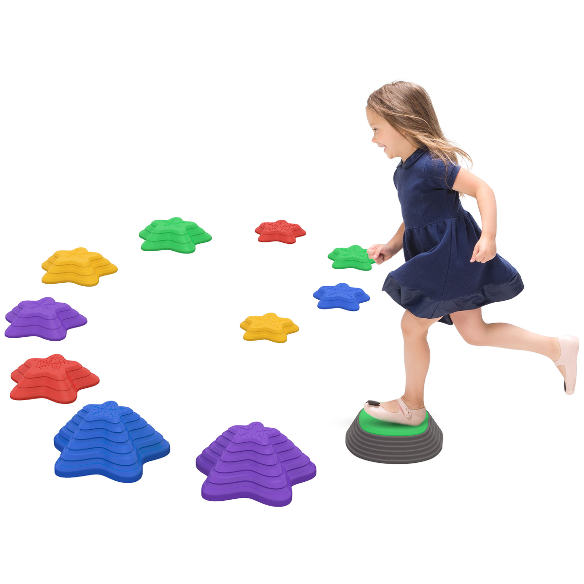 ZONEKIZ Kids Stepping Stones, 11 Piece Balance River Stones Set with Bouncing Stone – Indoor & Outdoor Obstacle Course