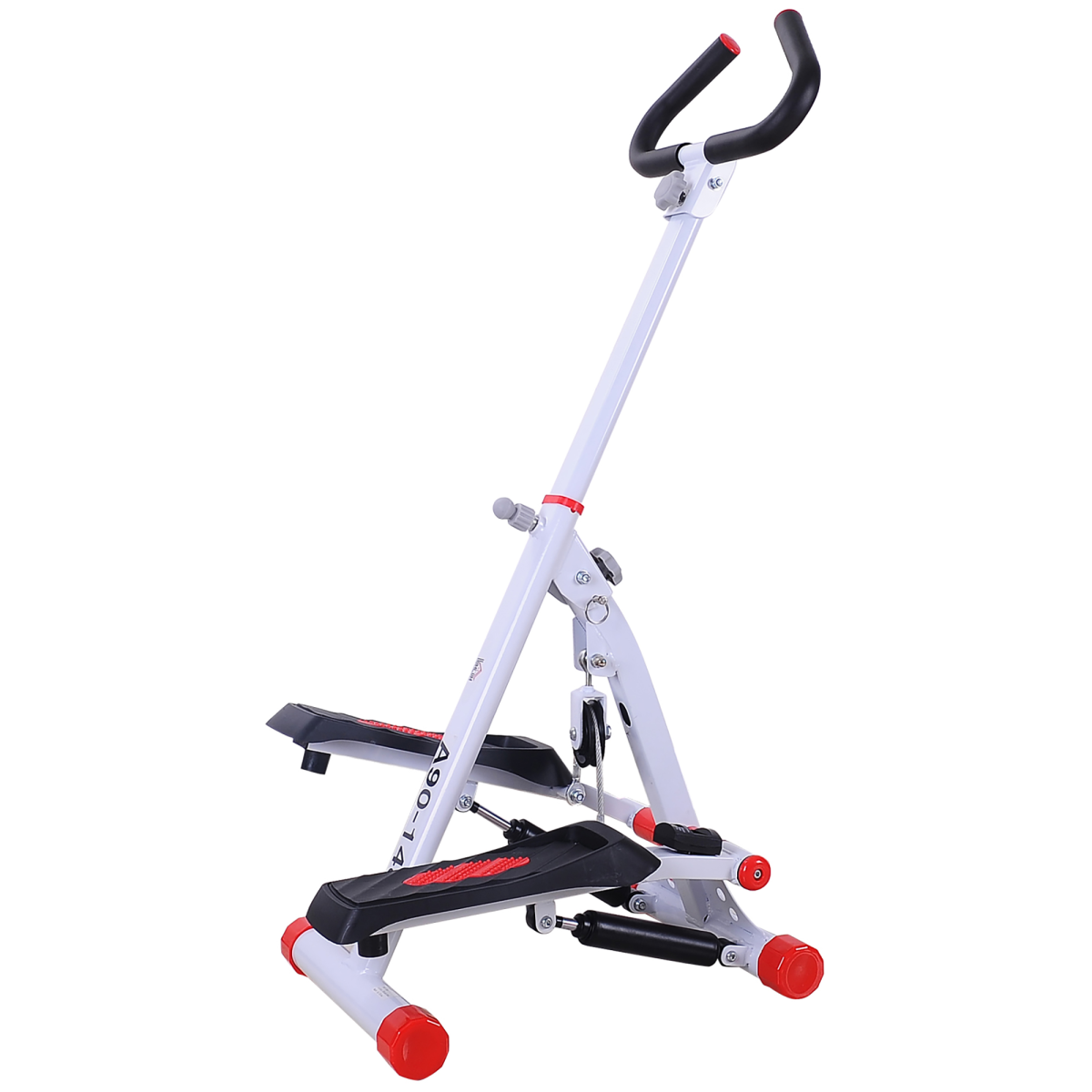 HOMCOM Foldable Mini Stepper Step Machine with Handlebar & LCD Display – Home Cardio Fitness, Red
