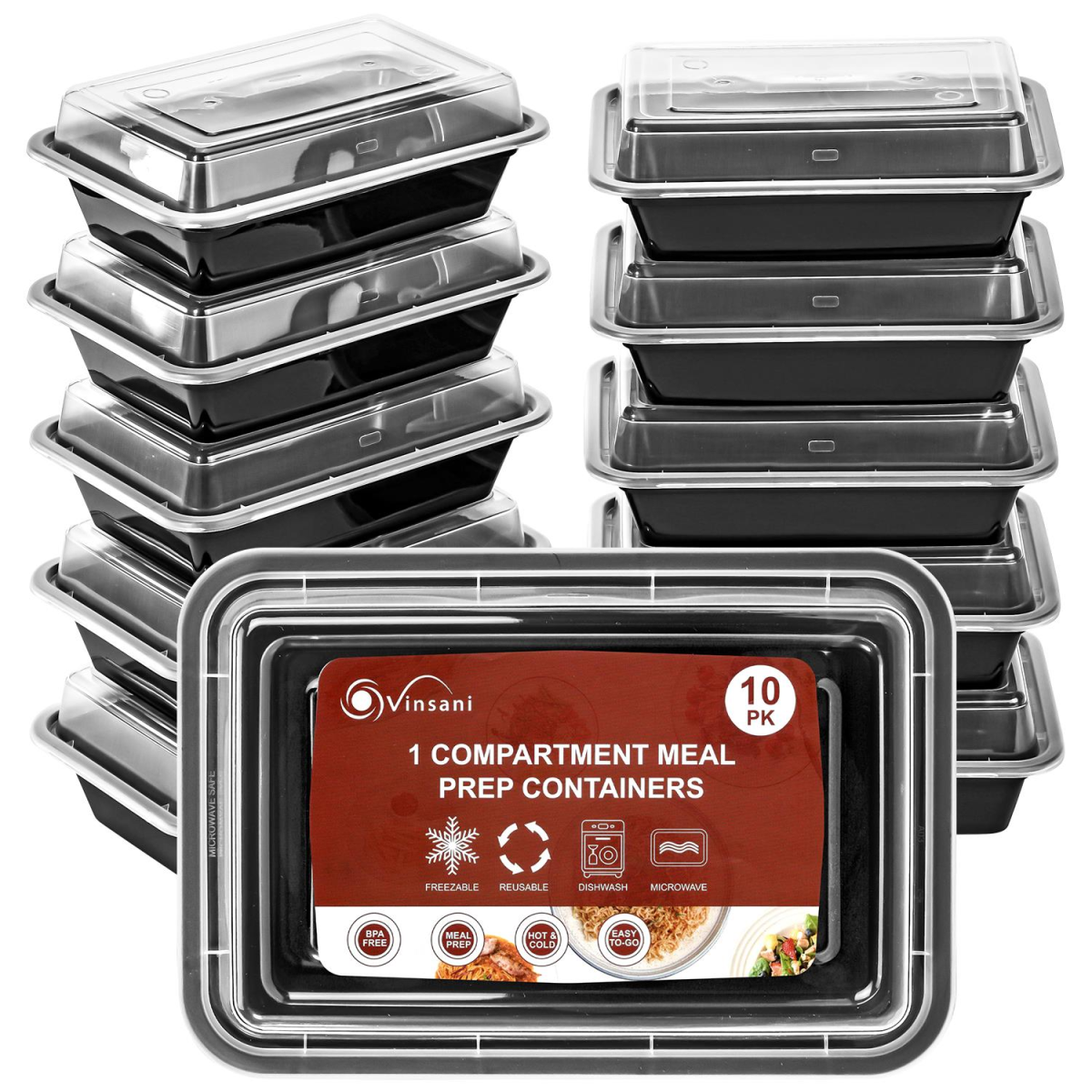 Vinsani 30 Pack Meal Prep Containers, 1 Compartment, 28oz with Airtight Lids – Microwave & Freezer Safe