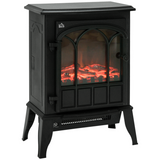HOMCOM Freestanding Electric Fireplace Stove Heater, 1000W/2000W with LED Charcoal Flame – Cast Metal