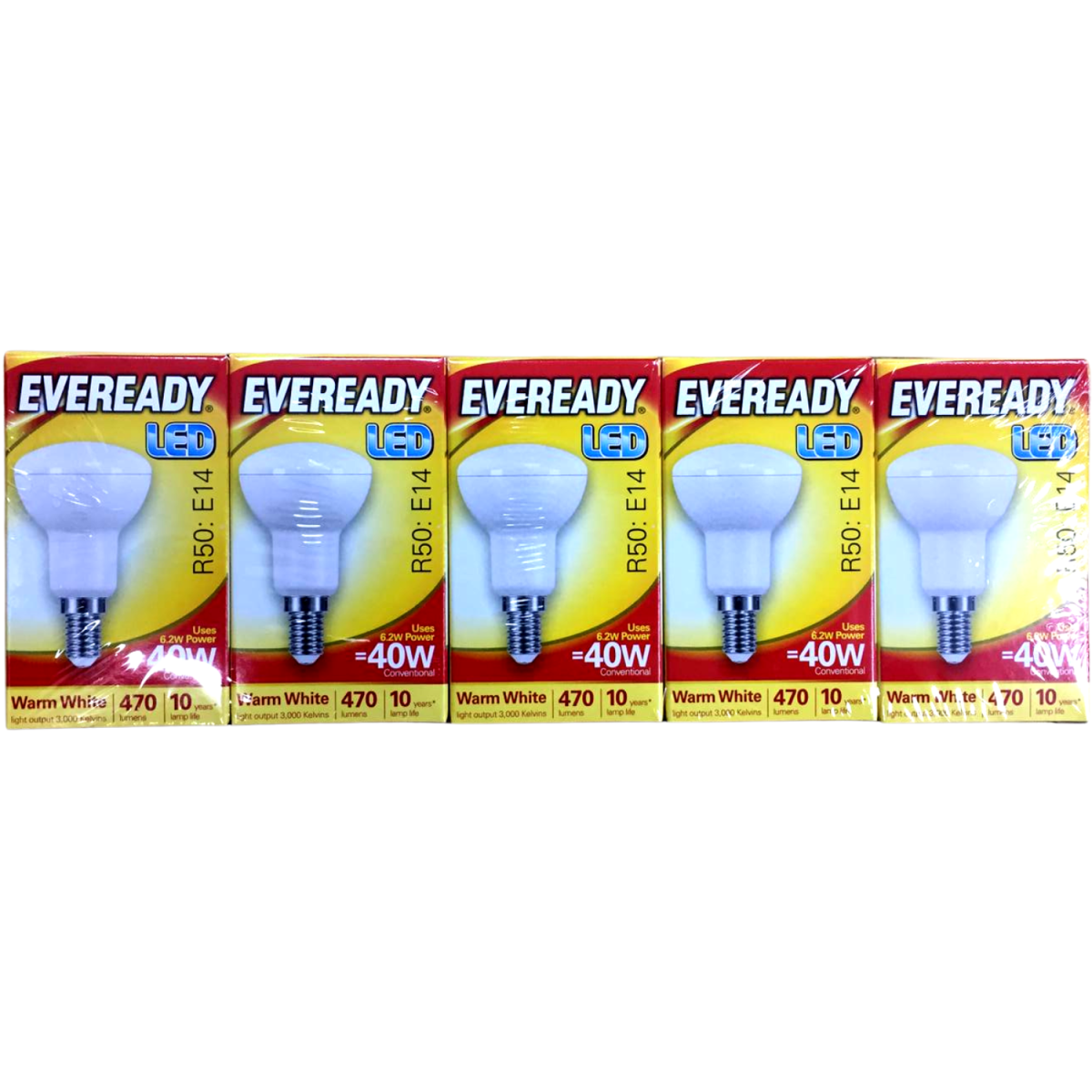 Eveready LED R50 E14 Bulbs, 470lm Warm White, 40W Equivalent – Pack of 5