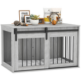 PawHut Dog Crate Furniture with Removable Cushion and Barn Door Design – Side Table Kennel for Large Dogs, Grey