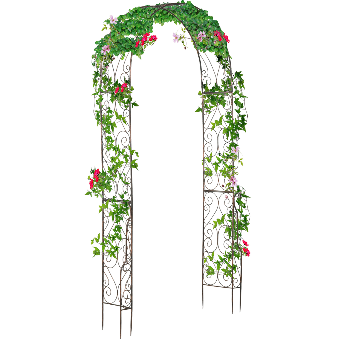Outsunny Metal Garden Arch with Scroll Design, 226cm High – Climbing Plant Arbour for Weddings & Patios