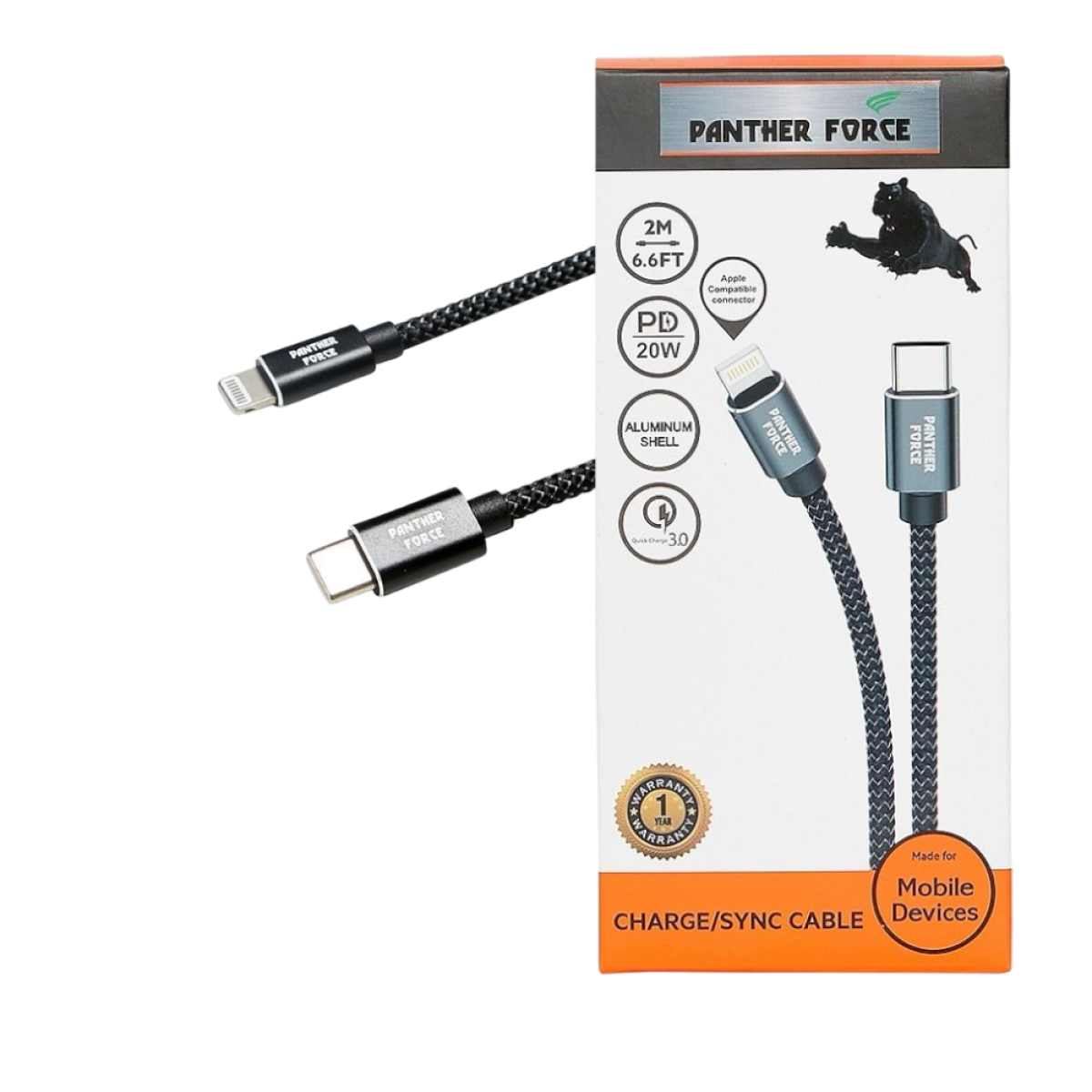 Panther Force USB-C to Apple Compatible Cable – Fast PD Charging and Data Sync