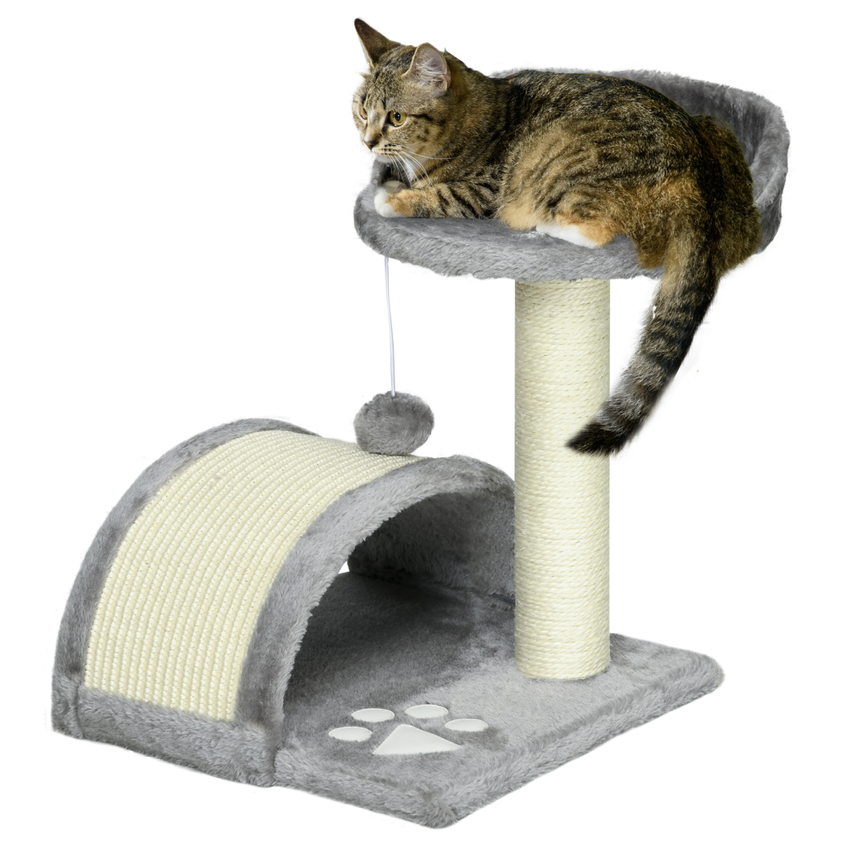 PawHut Cat Tree Kitten Activity Centre with Sisal Scratching Post, Paper Tube & Toy Ball – Beige and Grey