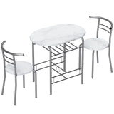 HOMCOM Three-Piece Compact Dining Set with Table Shelf and 2 Chairs – Breakfast Set, White Marble Effect