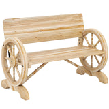 Outsunny 2-Seater Wagon Wheel Garden Bench, Fir Wood, Natural Finish