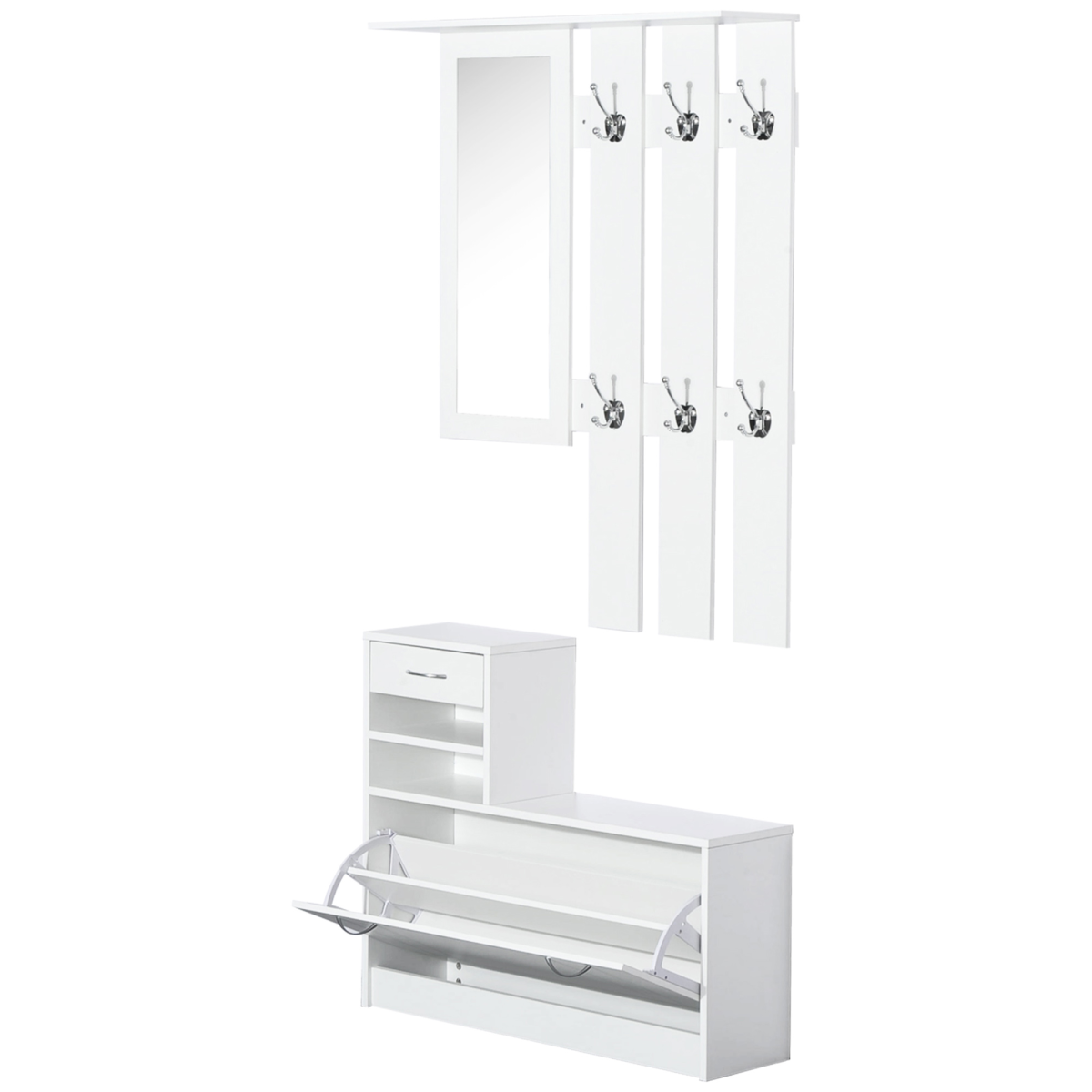 Entryway organiser with mirror and hooks