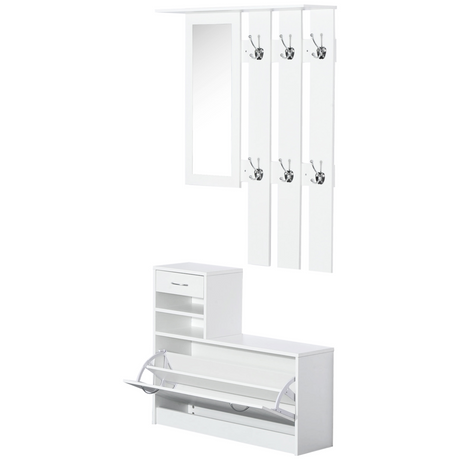 Entryway organiser with mirror and hooks