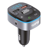WYEFLOW In-Car Edge FM Transmitter with Bluetooth 5.0, MP3 Player & Fast USB Charger – Black/Silver