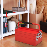Folding Tool Box with 5 Collapsible Trays – Rust-Resistant Steel Organiser for Home and Workshop, Red