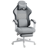 HOMCOM Printed Velvet Computer Recliner Chair with Adjustable Height, Lumbar Support & Footrest – 135° Reclining, Grey