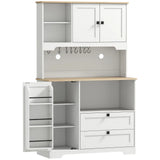 HOMCOM Freestanding Kitchen Cupboard with 2 Cabinets, 2 Drawers and Adjustable Shelves – Coffee Station, White