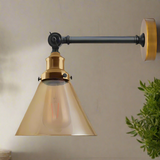 LEDSone Vintage Industrial Amber Glass Wall Light with Copper-Plated Base – Adjustable Bedside Wall Lamp, E27