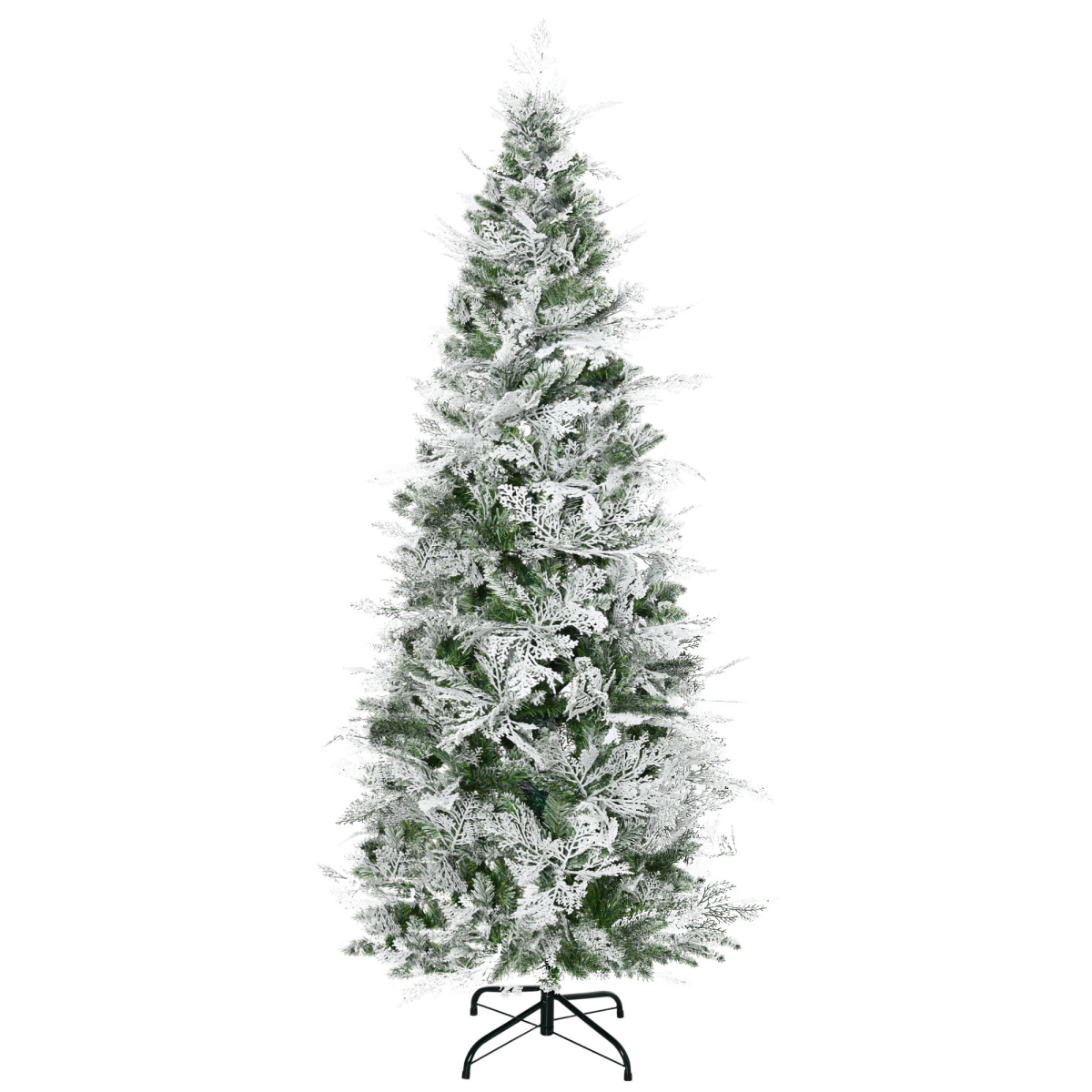 HOMCOM 6ft Snow Flocked Artificial Pencil Christmas Tree with Flame Retardant PVC & Metal Base – Unlit