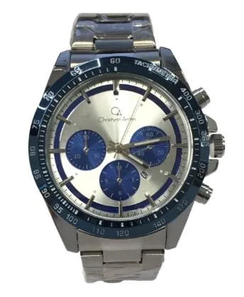 Christyan Arden Mens New FK Fashion Dated Multi Eye Silver/Blue Dial Analogue PNP Metal Bracelet Strap Watch