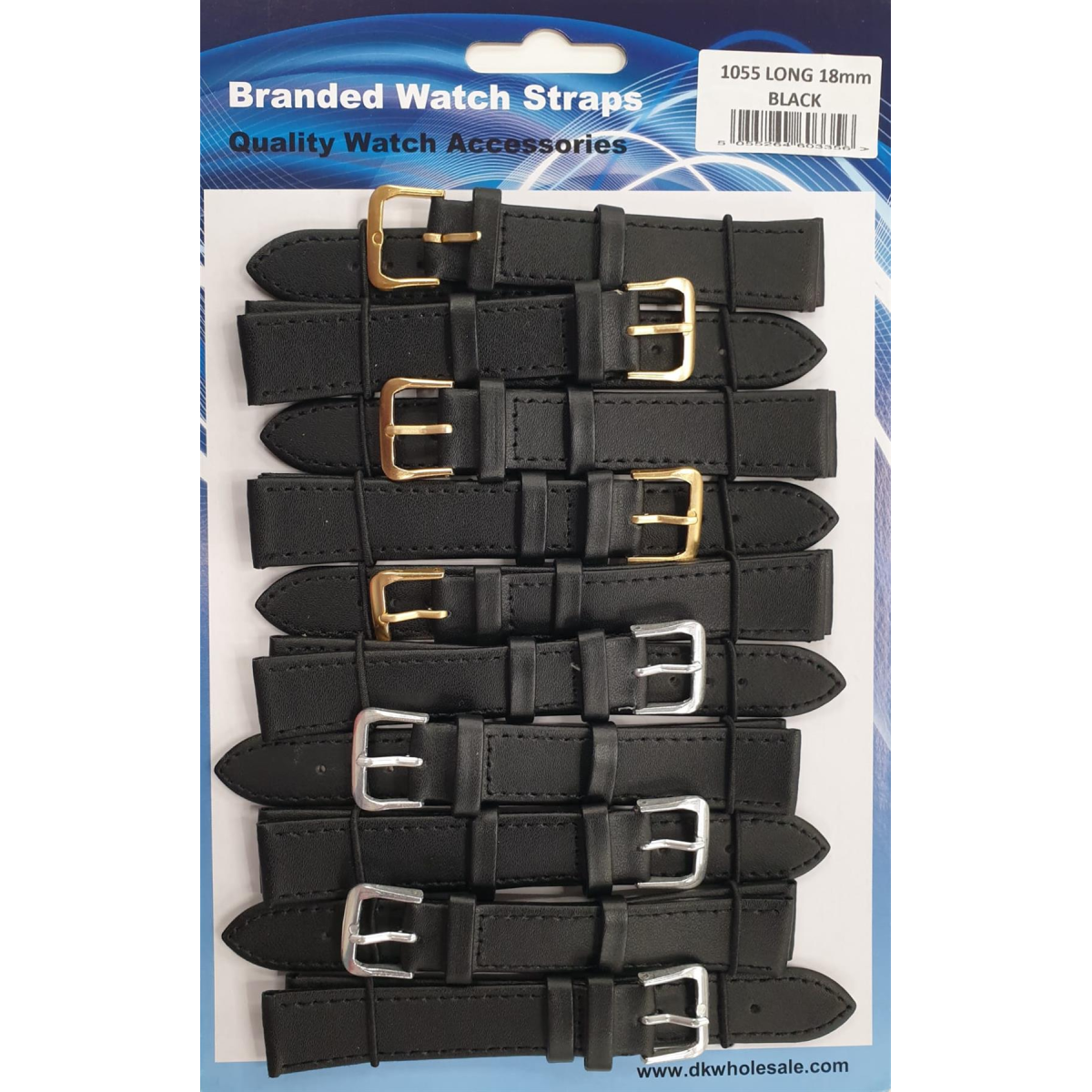 DK Extra Long Black Leather Watch Straps, Pack of 10 – 18mm Replacement Watch Bands, Ref. 1055.05