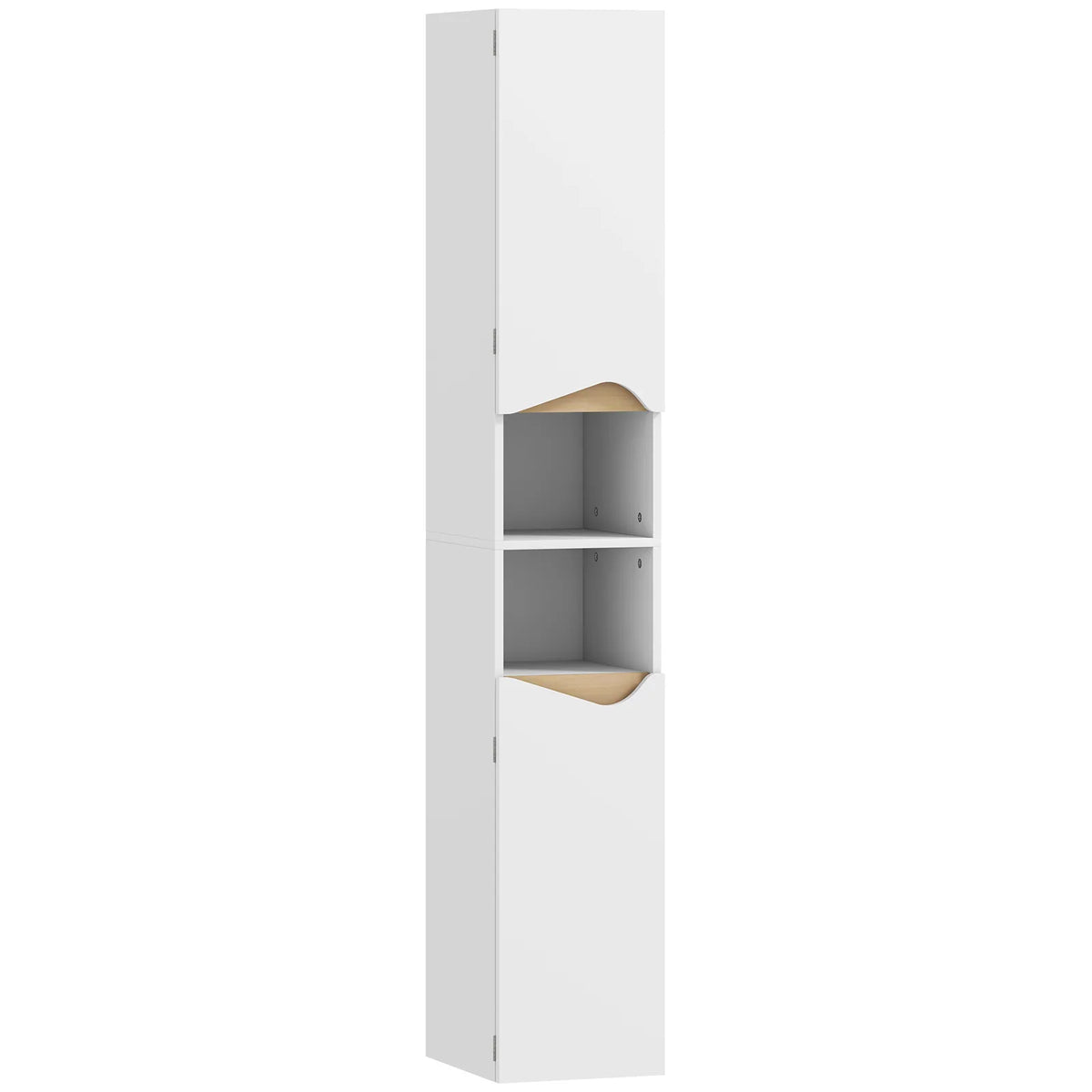 HOMCOM Tall Slim Bathroom Cabinet with 2 Doors and 2 Shelves – Space-Saving Storage, White and Natural Wood