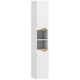 HOMCOM Tall Slim Bathroom Cabinet with 2 Doors and 2 Shelves – Space-Saving Storage, White and Natural Wood