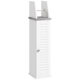 kleankin Slim Toilet Roll Storage Unit with Cupboard and Adjustable Shelf – Louvered Door Bathroom Cabinet, White