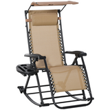 Folding Zero-Gravity Recliner Rocker with Canopy, Padded Headrest and Side Tray – Outdoor Lounge Chair