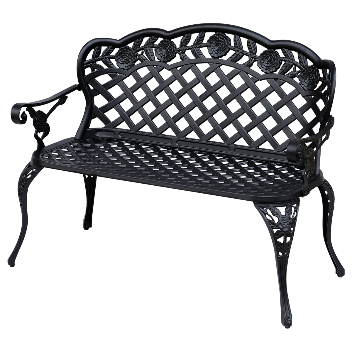 Outsunny Cast Aluminium Garden Bench – Antique-Style Outdoor Seat with Floral Scroll Back, Black
