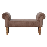 Artisan Furniture Mocha Faux Fur Upholstered Bedroom Bench – Solid Mango Wood Turned Legs, Brown