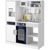 AIYAPLAY Play Kitchen with Lights, Sounds, Microwave, Fridge and Coffee Maker – Pretend Toy Kitchen, White