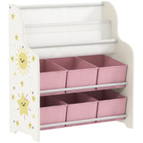 AIYAPLAY Kids Storage Unit with 6 Fabric Drawers & 2-Tier Sling Book Rack – Toy Organiser for Bedroom or Playroom, Pink