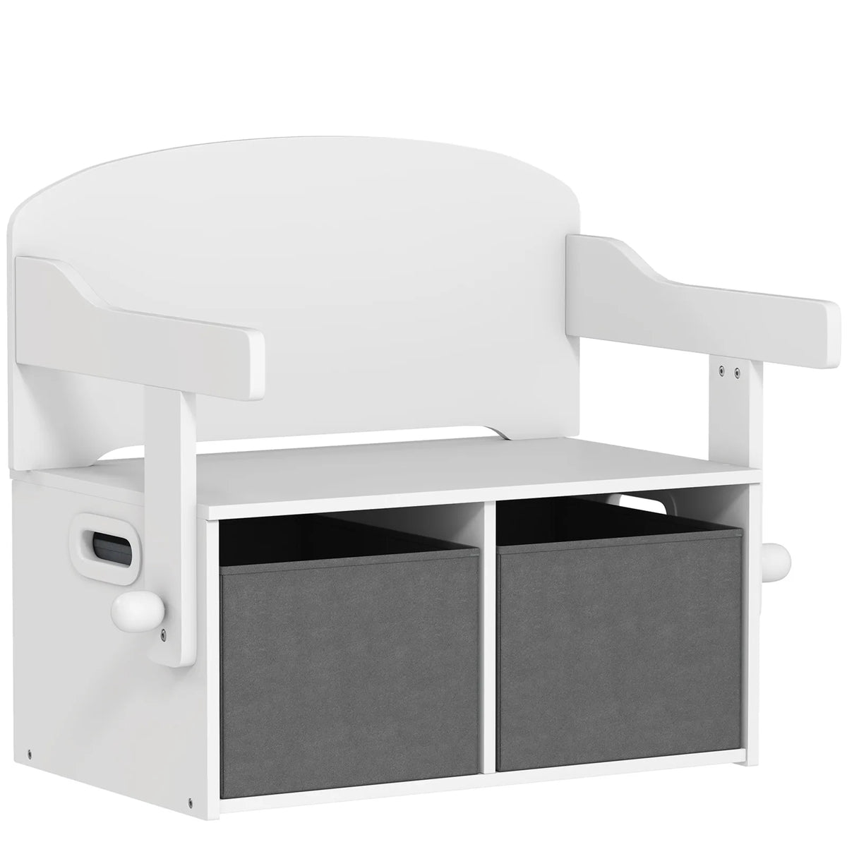 AIYAPLAY 3 in 1 Kids Storage Bench – Convertible Table and Chair Set with 2 Fabric Bins and Toy Box, White