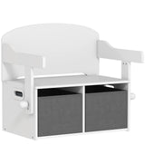 AIYAPLAY 3 in 1 Kids Storage Bench – Convertible Table and Chair Set with 2 Fabric Bins and Toy Box, White